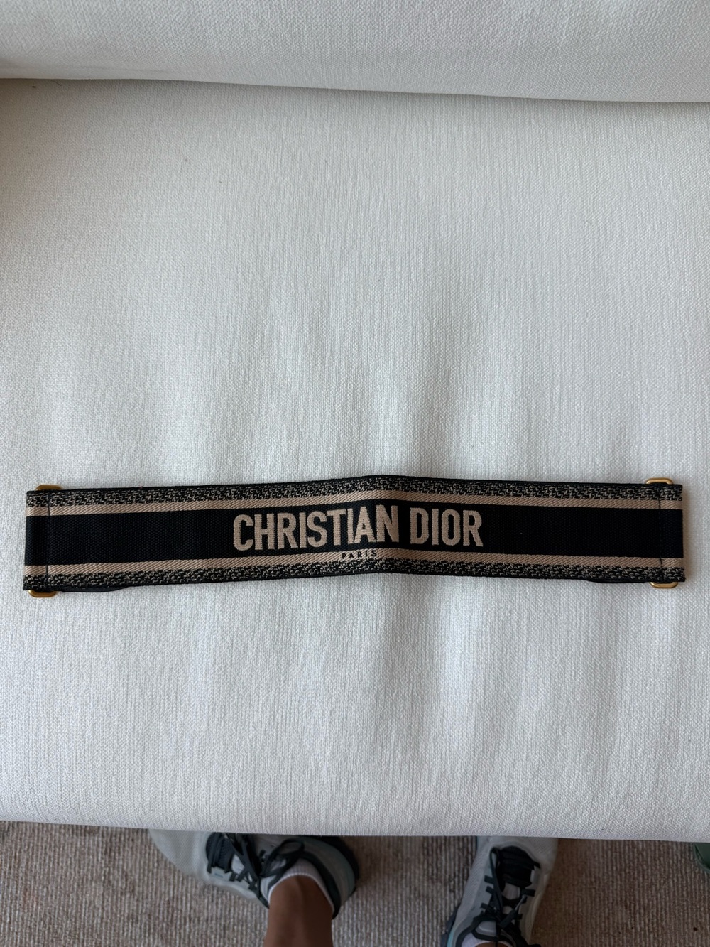 CHRISTIAN DIOR EMBROIDERED CANVAS SIGNATURE LOGO BELT (75)